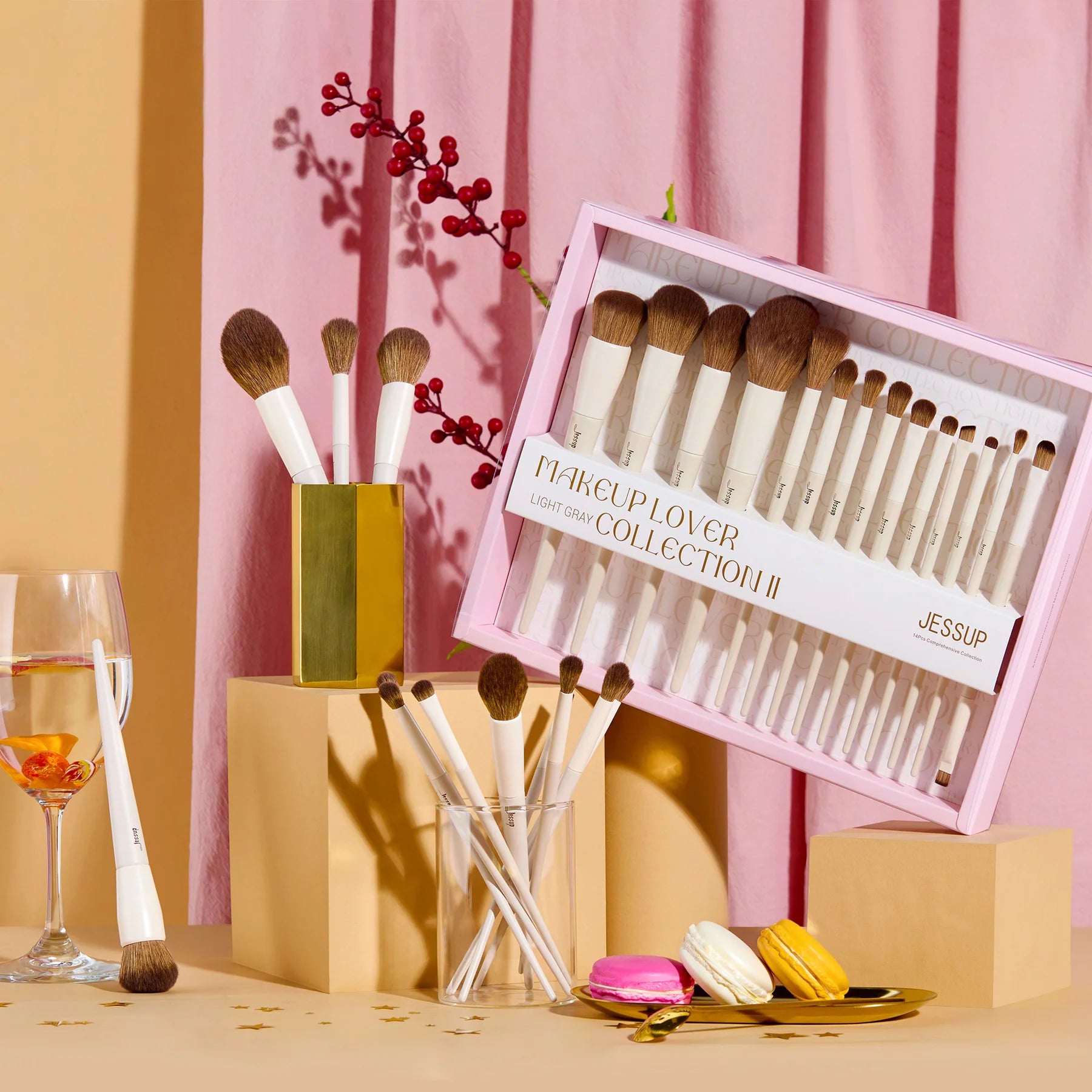 Set 14 Brochas Luxury Light Gray T329 Gift Set- Jessup Beauty