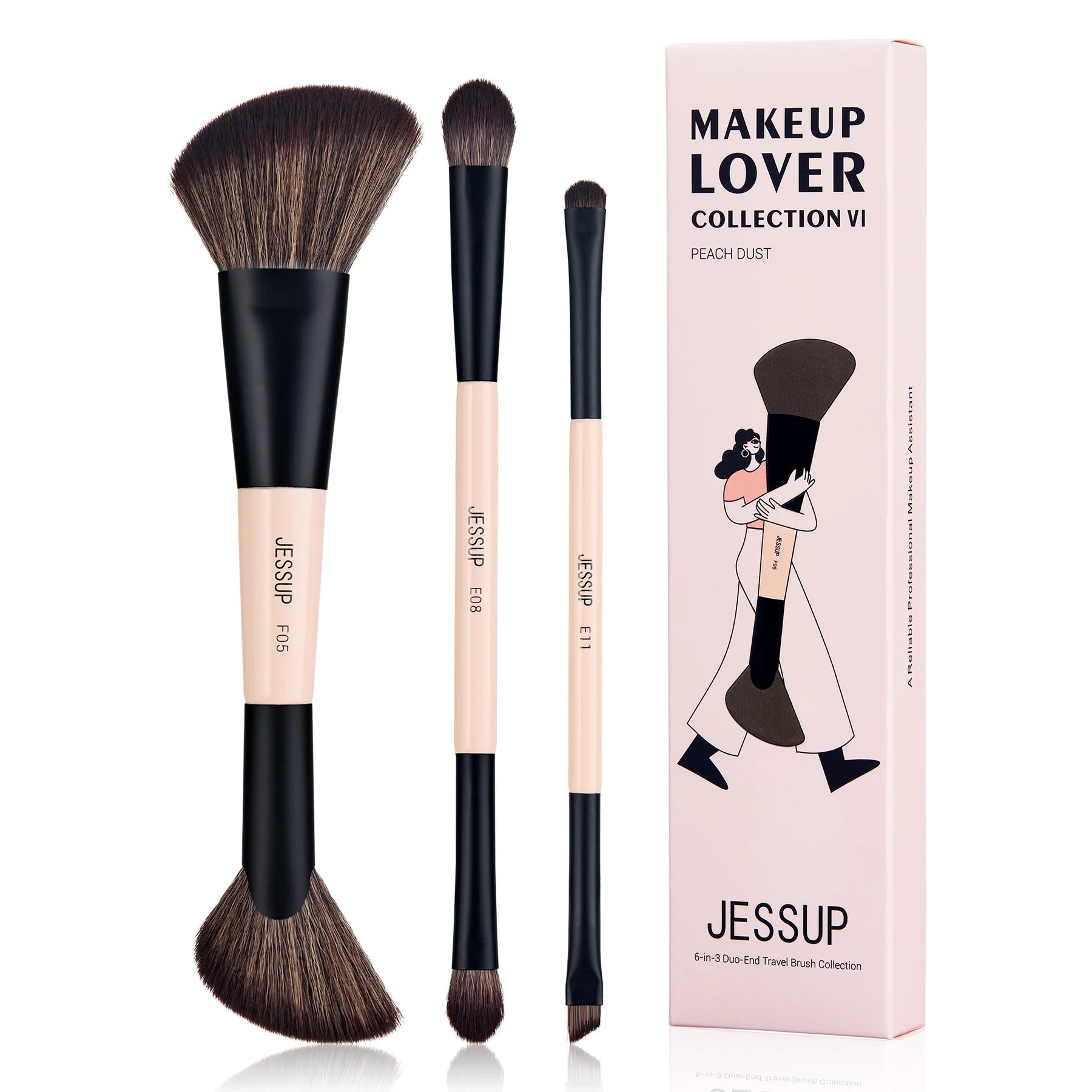 Set 6-3 Brochas Dobles Viaje Peach Dust T507 - Jessup Beauty