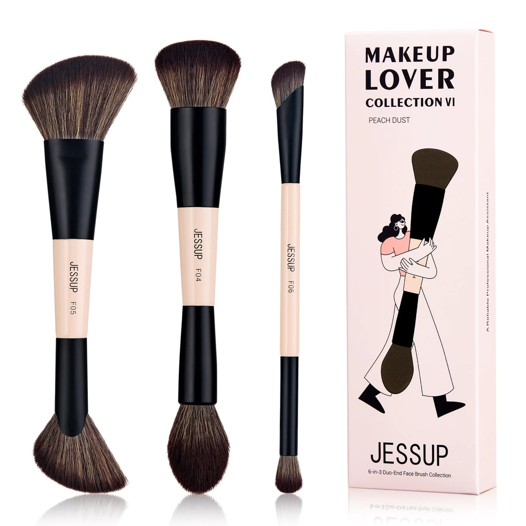 Set 6-3 Brochas Dobles Rostro Peach Dust T508 - Jessup Beauty