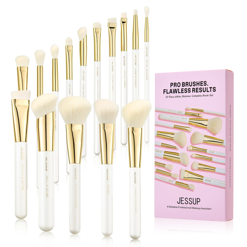 Set 15 Brochas White Shimmer T518 - Jessup Beauty
