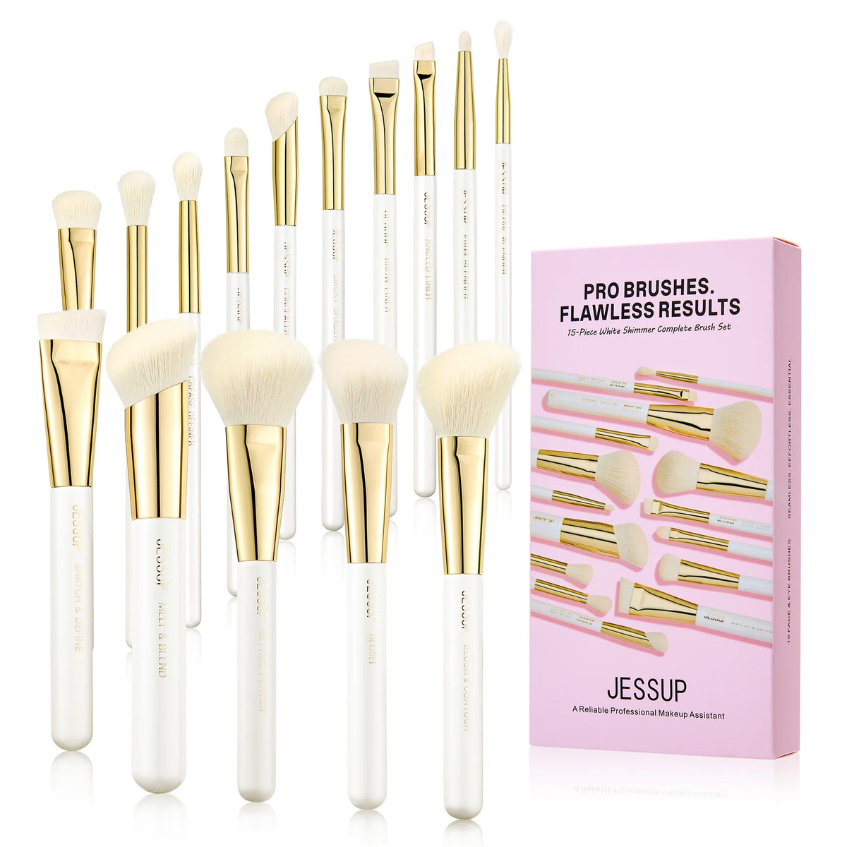 Set 15 Brochas White Shimmer T518 - Jessup Beauty