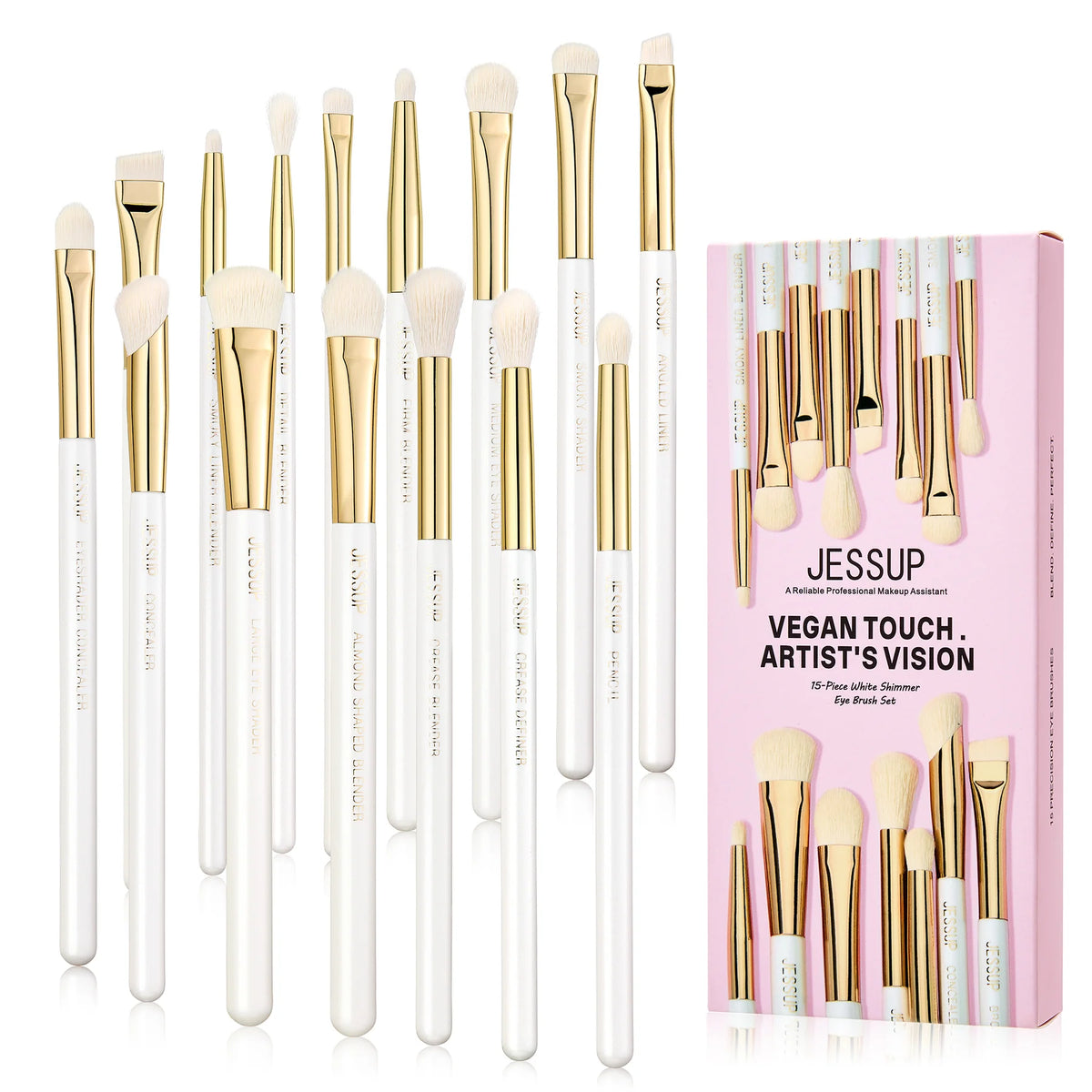 Set 15 Brochas Ojos White Shimmer T519 - Jessup Beauty