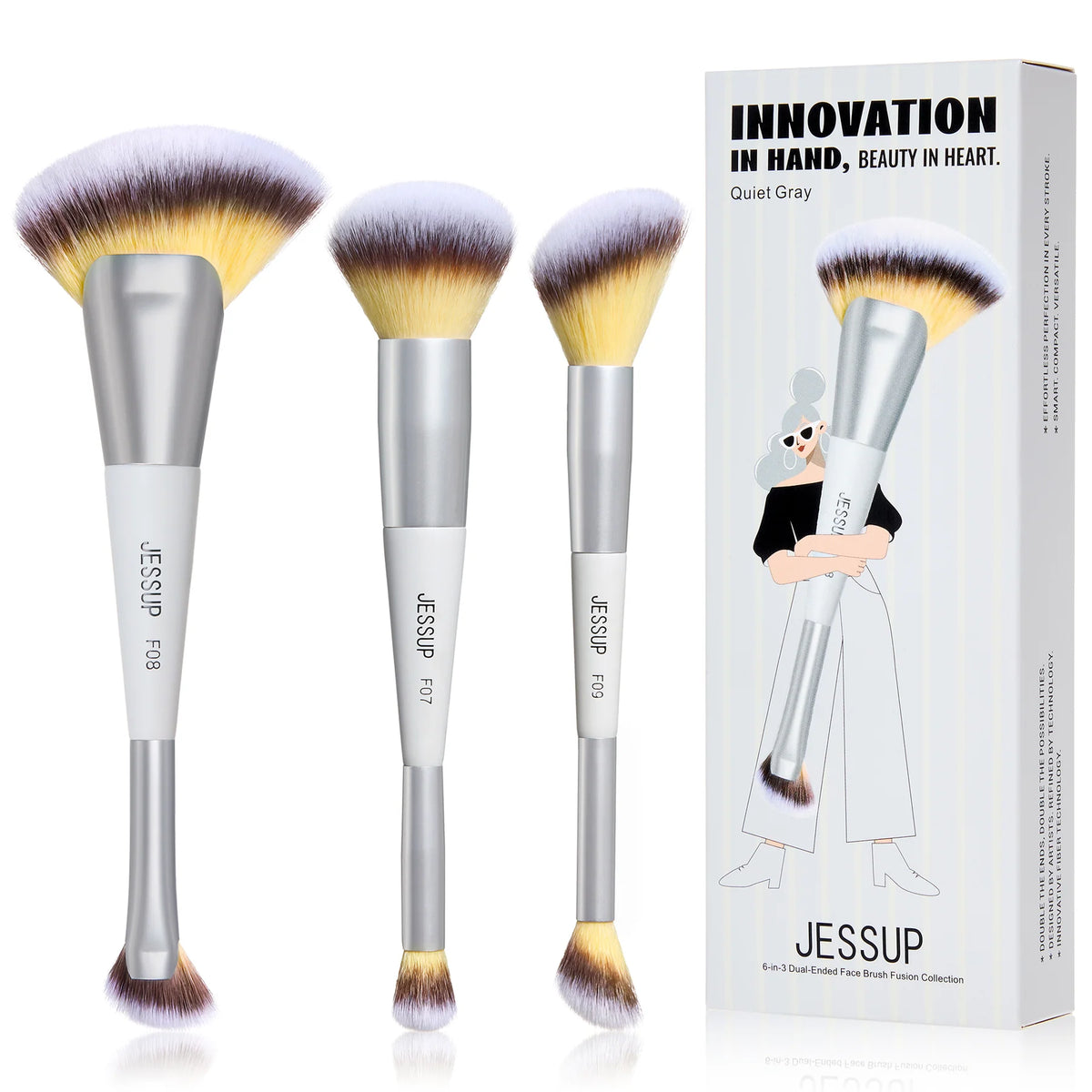 Set 6-3 Brochas Dobles Rostro  Quiet Gray T520 - Jessup Beauty