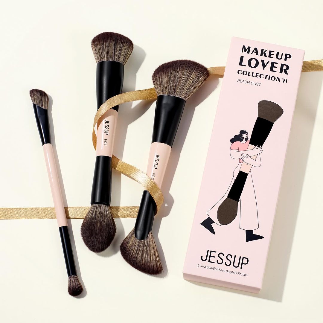 Set 6-3 Brochas Dobles Rostro Peach Dust T508 - Jessup Beauty